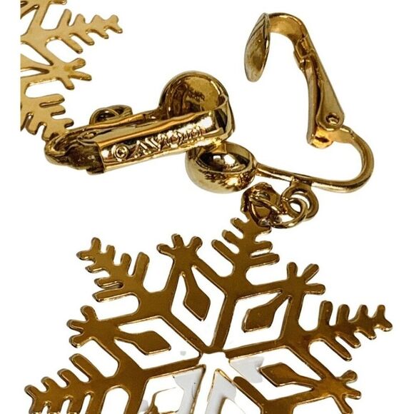 Avon Women’s Snowflake Gold Tone Dangle Drop Vintage Clip-on Earrings 1.75” - Picture 7 of 7